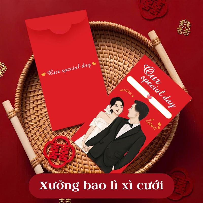 Phong bao lì xì cưới cô dâu chú rể chữ hỷ trao duyên bê tráp 5