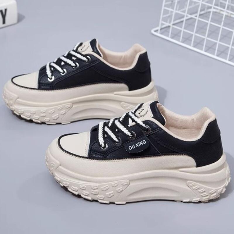 Product Introduction of Dad's Women's Instagram Trend 2024 Spring New Versatile Thick Sole Elevated Running Casual Leather Breathable Sports Shoes 4