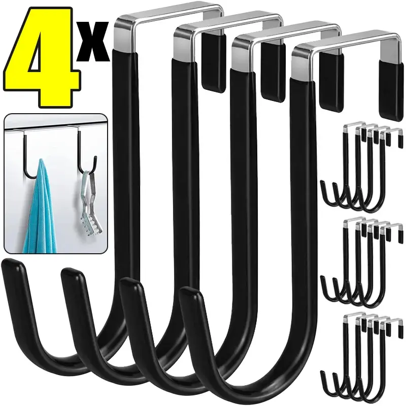 Metal S-shaped Hook Stainless Steel Non-punch Kitchen Bathroom Cabinet Door Hooks Coat Towels Storage Hanger Holders Organizer