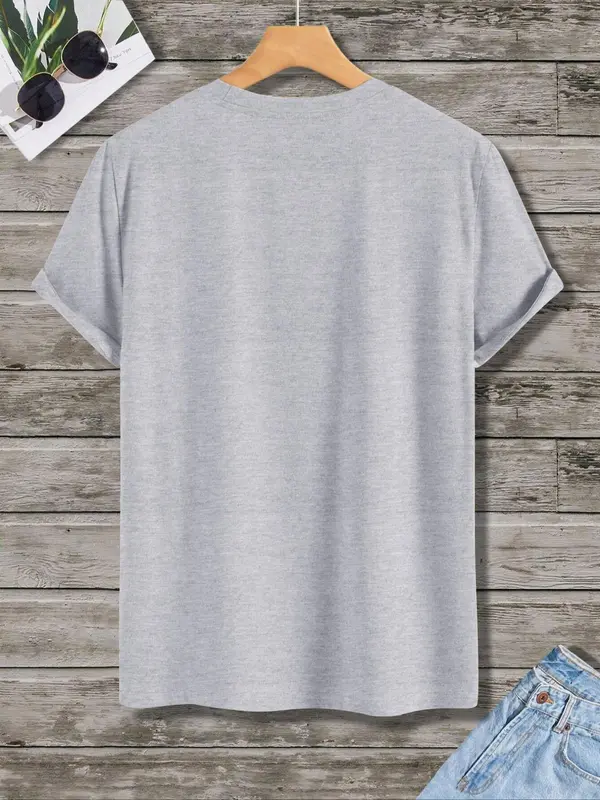 Men's Slogan Print Round Neck Tee, Regular Fit Fashion Crew Neck Short Sleeve T-shirt, Comfort Summer Clothes, Going Out Top 8
