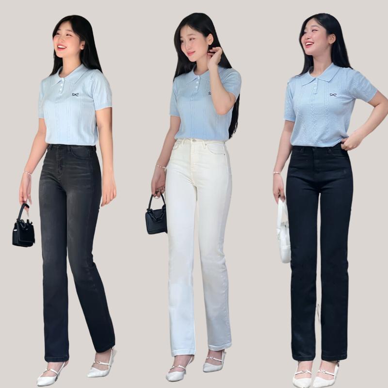 Quần jean nữ ống đứng TTTHAO dài 93cm cao cấp vải SIÊU MÁT dáng Vintage Straight phong cách quần jeans basic VNXK tôn dáng s100