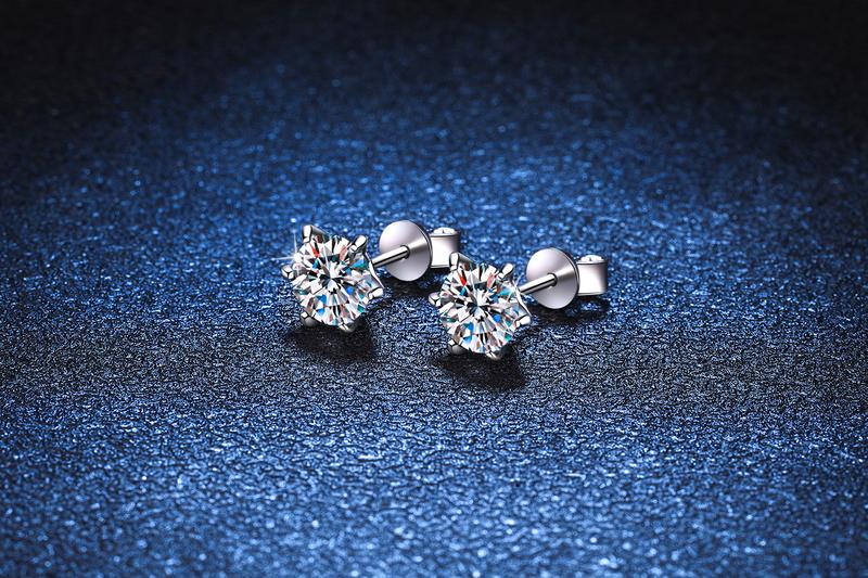 Product Introduction of S925 Silver Platinum - Plated Unisex Threaded Moissanite Earrings with Tiger - Claw & Six - Claw Setting, Sparkling & Durable 6