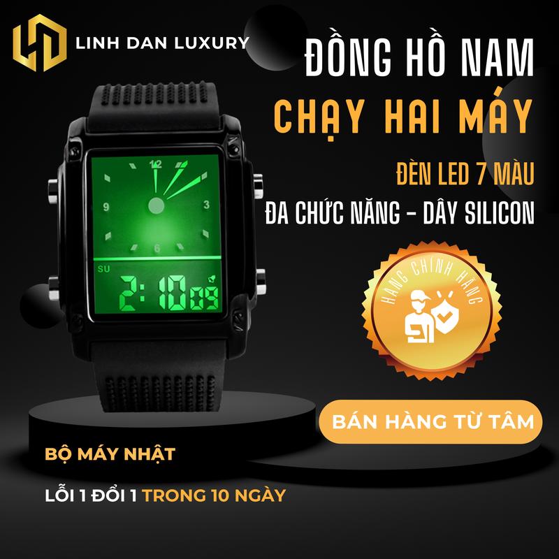 Đồng Hồ Nam Nữ Chạy 2 Máy ,Đèn Led 7 Màu, Điện Tử Thể Thao Chính Hãng Skmei 0814 - Máy Nhật, Chống Thấm Nước #Watch Voi Đeo Tay