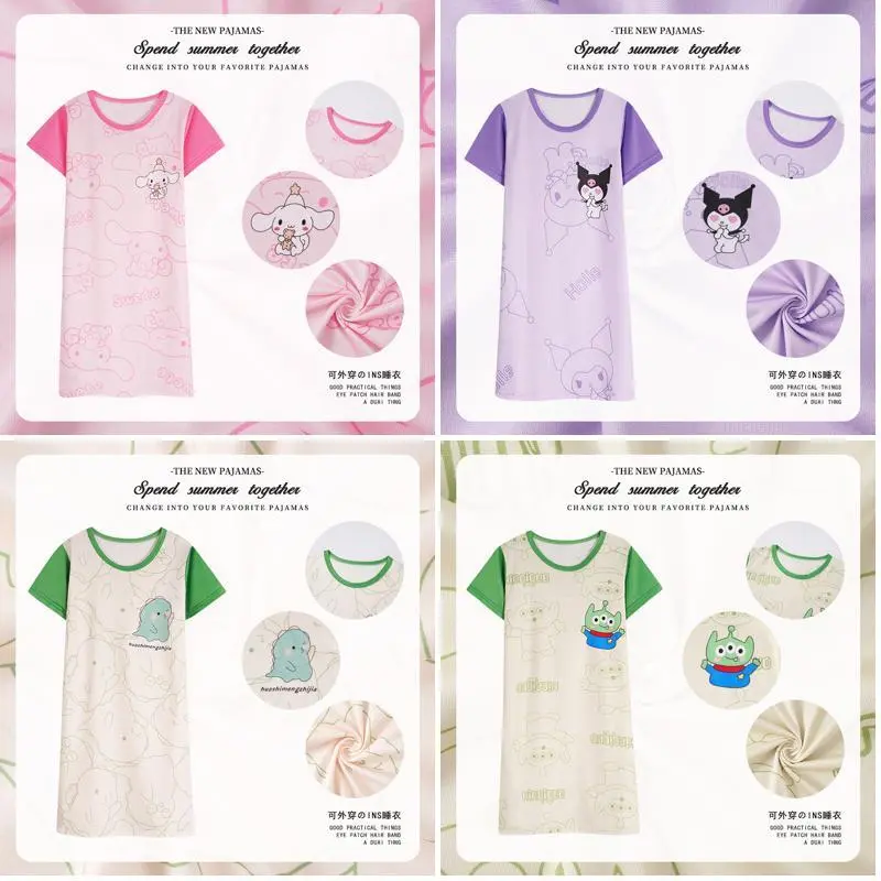 Kids Short Sleeve Round-Neck Lightweight Polyester Girls sleepwear for 10 - 11 years