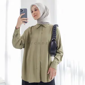 RICHDEPT Lexa Shirt | Kemeja Wanita Muslim Tangan Panjang Outfit Hijab | Baju Rayon Twill
