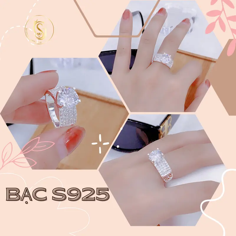 Nhẫn Bạc 925 Nữ Đá Chủ Cao Bốn Trấu Thân Năm Hàng Đá Nhỏ Khắc Chữ S, Sử Dụng Hàng Ngày Không Cần Kiêng Nước - GSJ - R4202001 5