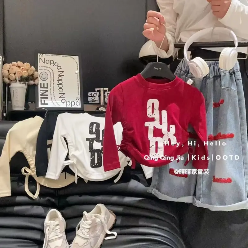 Áo Thun Dài Tay Cho Bé Gái, Phong Cách Hàn Quốc Mới, Thích Hợp Cho Mùa Xuân Và Mùa Thu, Áo Sơ Mi Lớp Nền Cho Trẻ Em Trung Và Lớn, Áo Dễ Phối Đồ Thường Ngày Hợp Xu hướng Quần Áo Trẻ Em 5