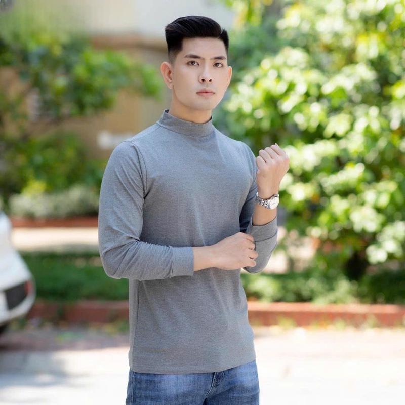 Áo Thun Giữ Nhiệt Nam,Áo Giữ Nhiệt Nam Cổ Tròn Tay Dài Lót Nỉ Lông Trơn Co Giãn Thể Thao Trắng Đen Thu Đông 5