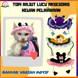 TOPI RAJUT HANDMADE UNTUK HEWAN PELIHARAAN KUCING ANJING MOTIF LUCU COCOK DIPAKAI BEPERGIAN
