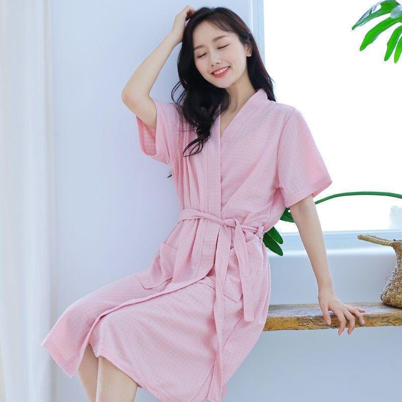 Product Introduction of [HTK 1189 People] Nightgown Women's Summer Thin Bathrobe Water-Absorbing Quick-Drying Couple Bathrobe Men's 100.00kg Mid-Length Plump Girls Pajamas plus Size 1