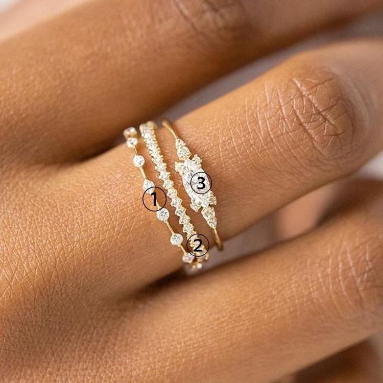 Product Introduction of New 3-Piece Set 14K Gold Plated Simulated Zircon Ring Noble Princess Engagement Anniversary Luxury Jewelry Ring Set 1
