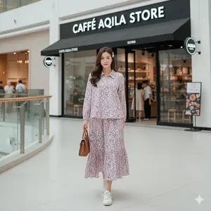 AQILA - New Setelan Rok Kayla Wanita Kekinian One Set Katun Premium Jumbo One set Rok dan Atasan Kekinian