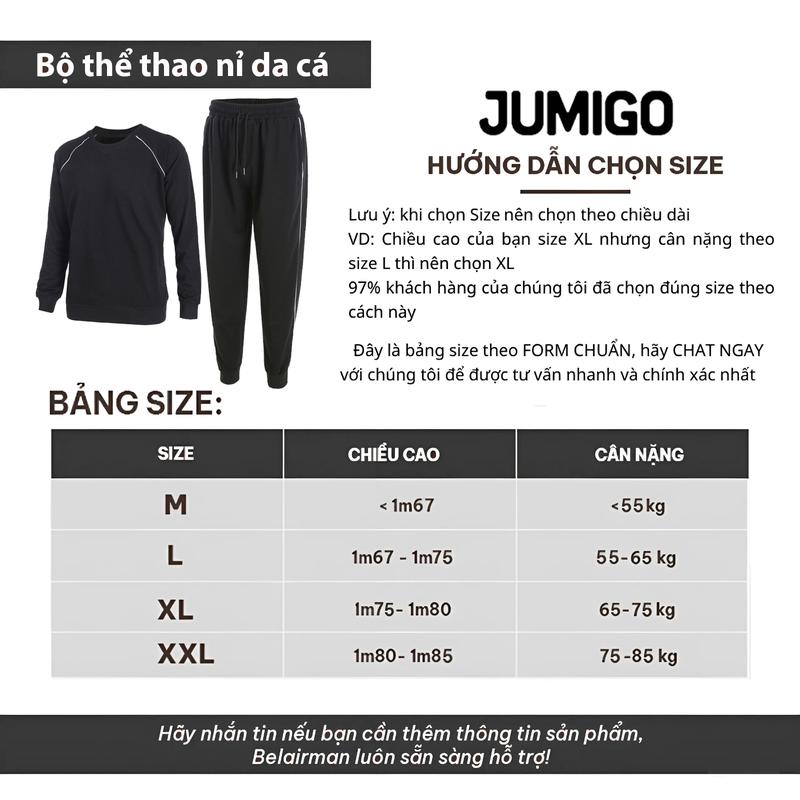 Bộ Nỉ Nam thể thao dài tay cổ tròn dáng ôm chất Da Cá dày dặn chạy viền- JUMIGO 7