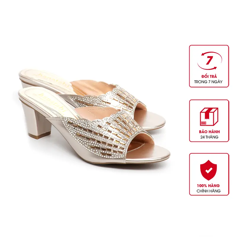 Dép Nữ Cao Gót 5cm Hanatabi Quai Ngang Đính Đá Đế TA Cao Cấp Bigsize (35-41) Mã HNDE5F849