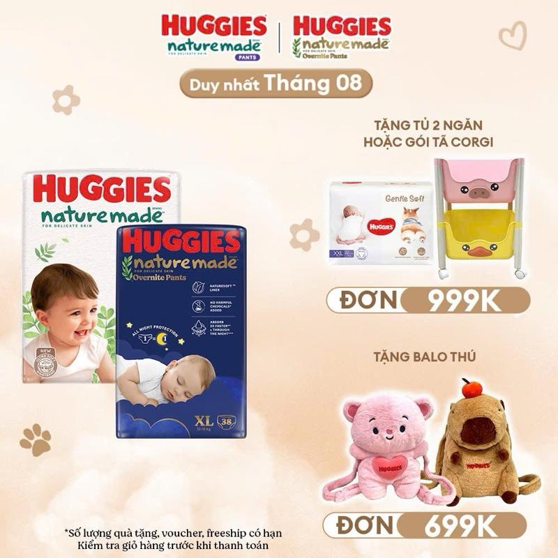 (COMBO THÙNG 3 BỊCH TẶNG QUÀ ĐƠN 699k) BỈM HUGGIES PLATINUM NATURE MADE TẢ DÁN/QUẦN ĐỦ SIZE BÔNG HỮU CƠ