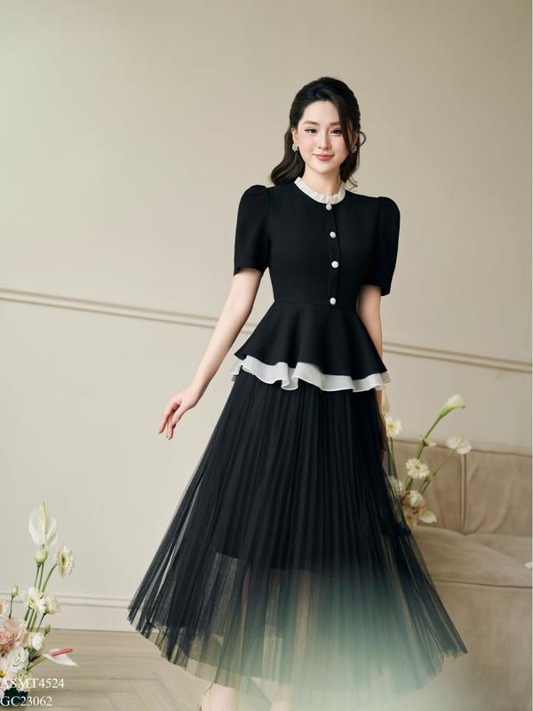 TIINSTORE Chân váy xếp ly midi dáng dài voan lưới bốn màu freesize Tiin Store GC23062