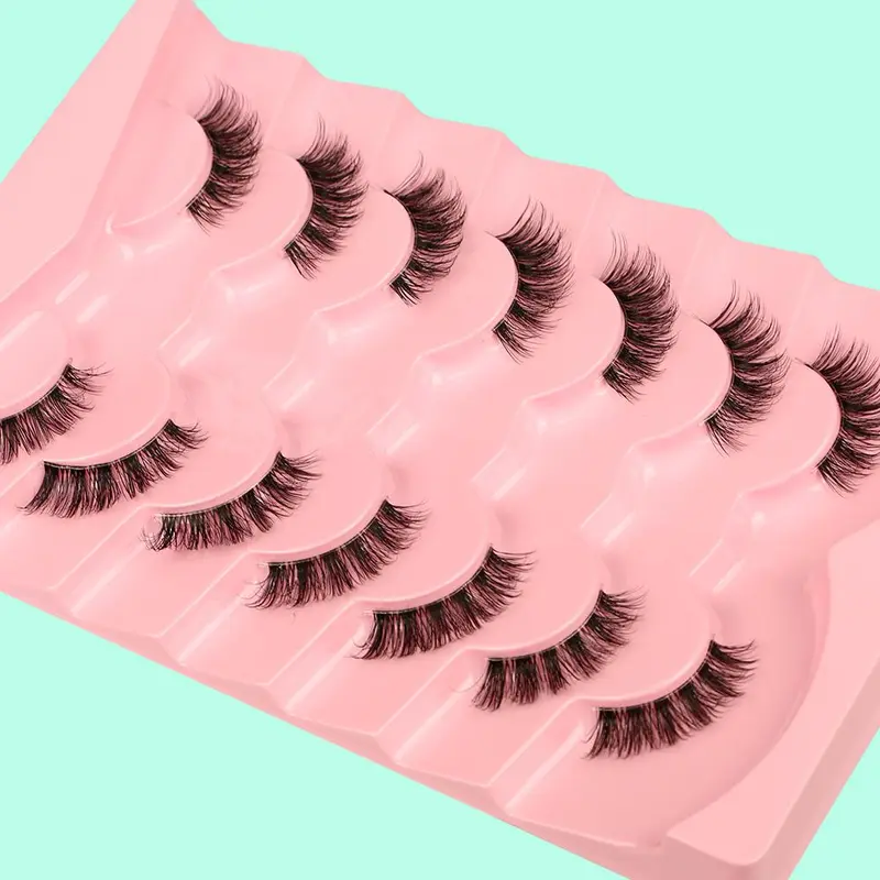 Cat Eye Style Half Cut False Eyelashes, 7 Pairs Natural Look Fluffy Wispy 3D False Eyelashes for Girls's Eyelash Extensions, Crossed & Thick Fake Lash Extension Kit, Eye Makeup Enhancement Products 3