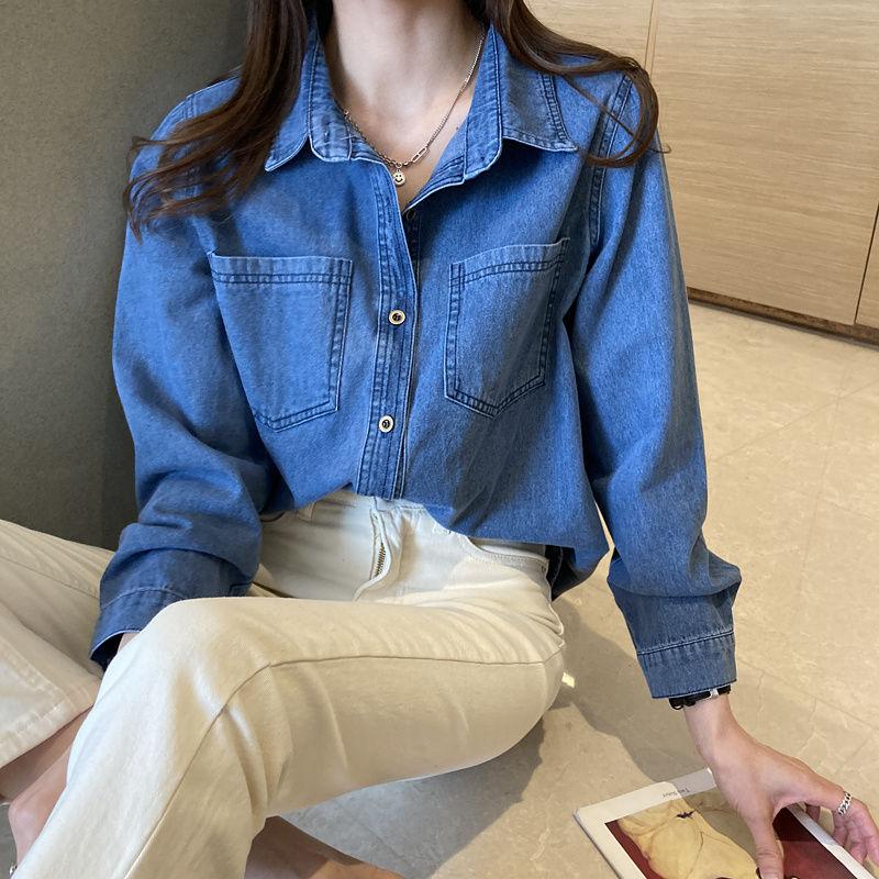 Áo Khoác Denim Cổ Điển Dành Cho Nữ, Dáng Rộng Vừa Vặn, Dài Tay, Dài Trung Bình Áo Sơ Mi Xếp Lớp, Thiết Kế Độc Đáo, Thích Hợp Cho Mùa Xuân Và Mùa Thu, 2172 Lần Mua Lại, 2025 2