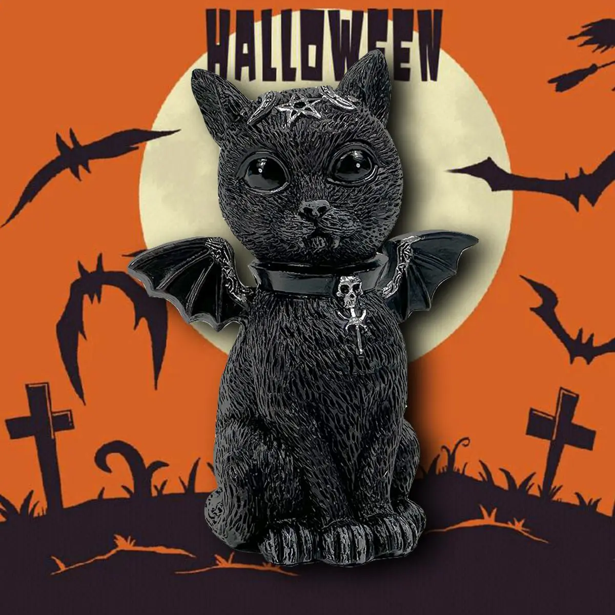 Vampire Cat Design Resin Ornament, 1 Count Gothic Style Desktop Decoration, Mysterious Cat Figurine, Home Decor for Living Room Bedroom Office