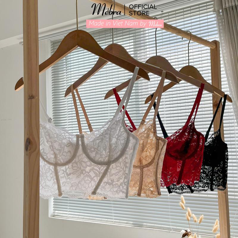 MEBRA Áo corset ren bra croptop ren nữ có gọng 4 thanh xương sang chảnh gợi cảm tone đỏ mặc đi chơi đi tiệc cùng áo vest blazer