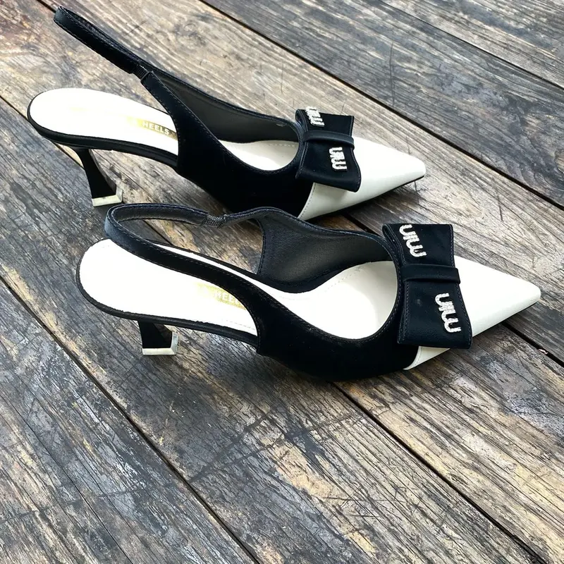 Sục gót 7phân ,Hậu Chun Vá Mũi ,Nơ Gắn Chữ ,Mã TD02 ,GiàY DéP Nữ  Shoes Nhung giay bup caogot chảnh sang đẹp 4