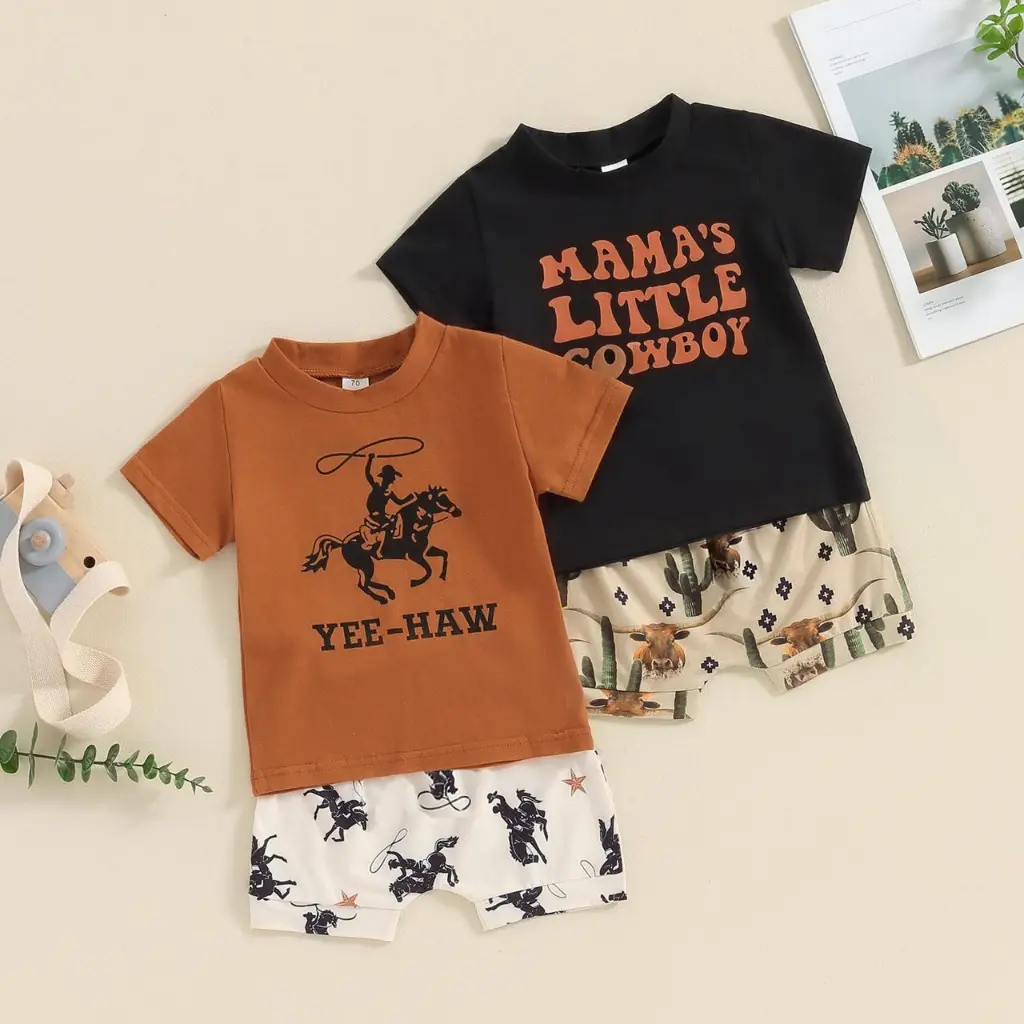 Boy Clothes Terno for Kids Western Cowboy Outfit Tshirt Shorts Set Summer Fashion