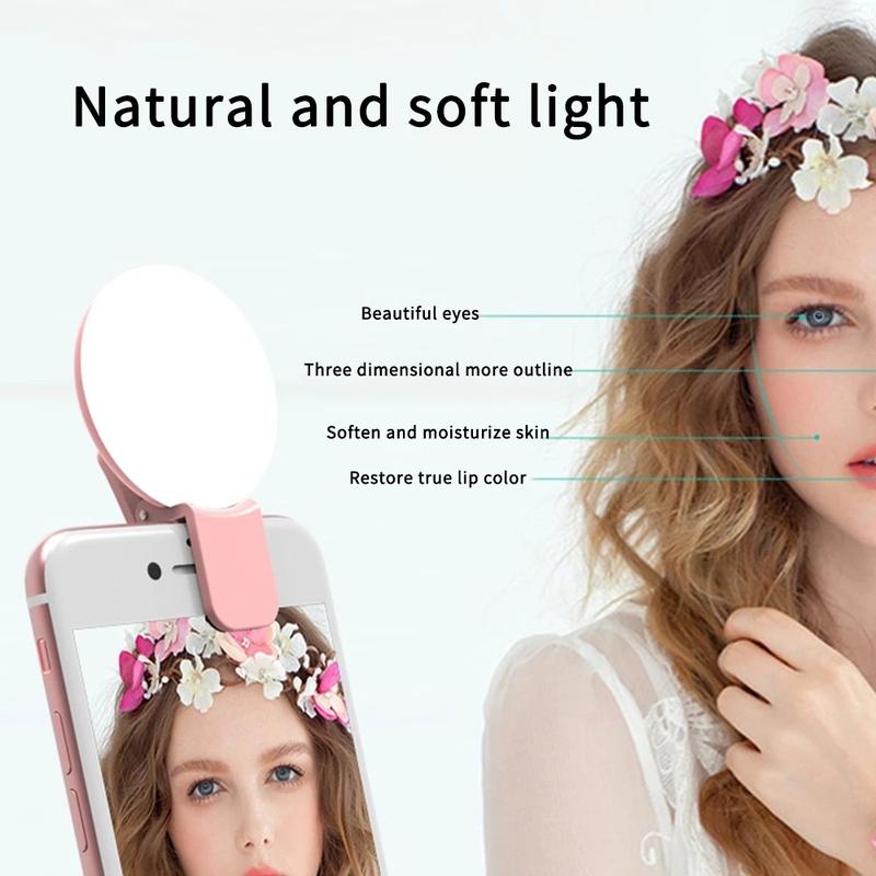 Product Introduction of T140inbookin Portable LED Light Mobile Phone Mini Selfie Fill Light 3 Modes Rechargeable Selfie Ring Light Clip-on Brightness Make Up Phone Fill Lamp 18