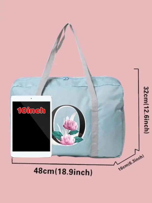Letter & Floral Pattern Travel Bag, Large Capacity Organizer, Foldable Luggage, Tote Bag, Clothing Storage Duffel Bag, Travel Accessories 1