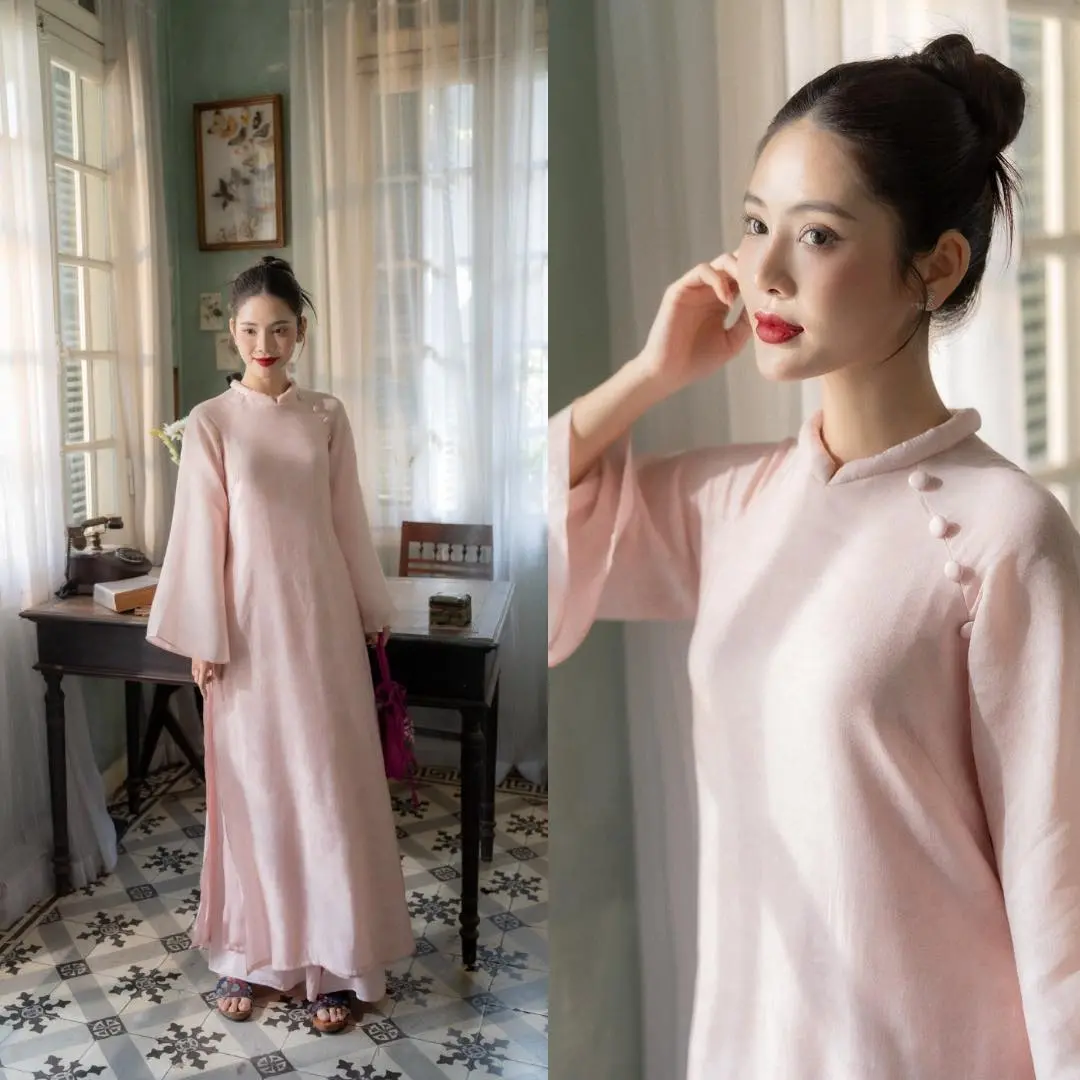 ByAAN Studio - Thanh - Áo Dài Cổ Bông Dáng Suông Hiện Đại (Tặng Quần)