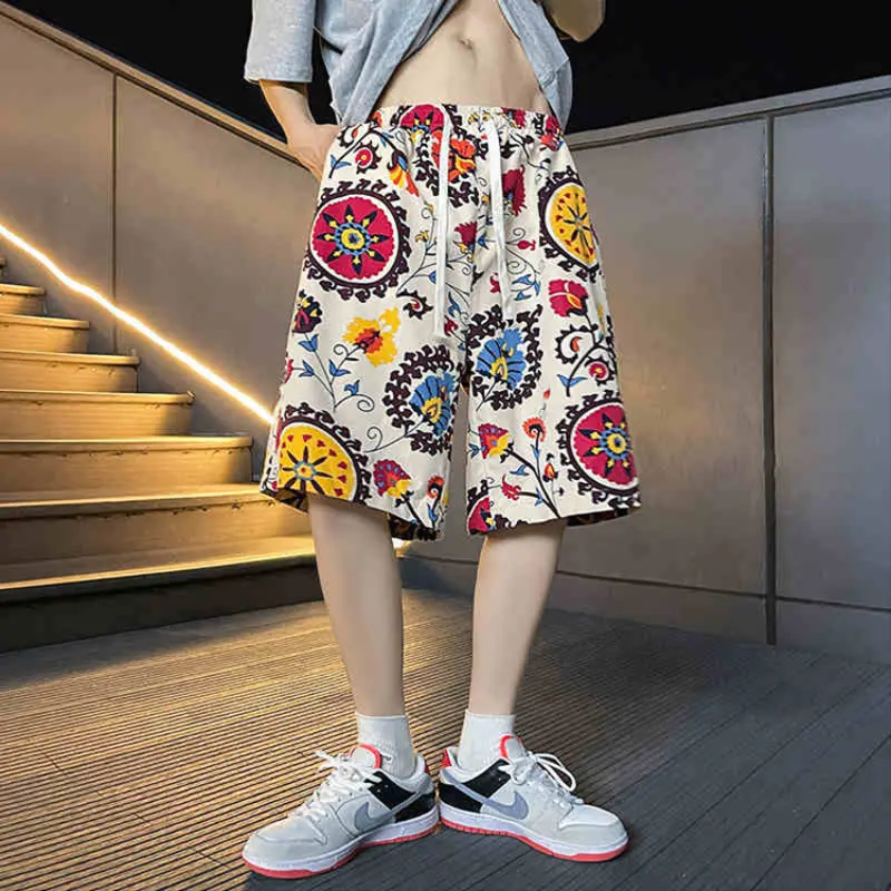 Large size 150 kg Patrick Star printed shorts summer thin ice silk quick-drying five-point beach pants trendy brand loose casual sports