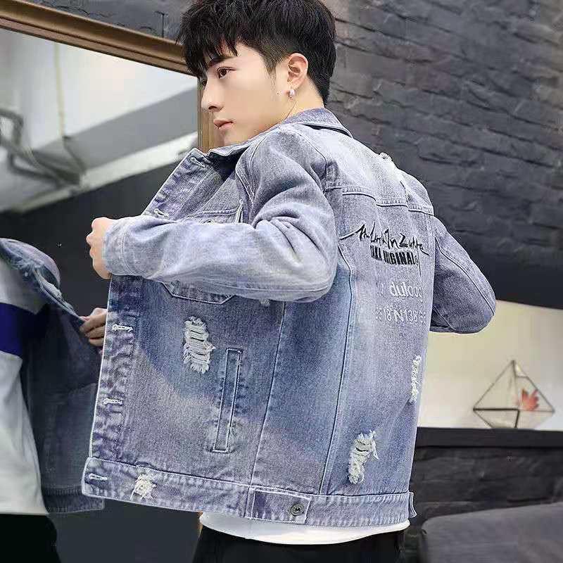 Product Introduction of New Denim Jacket Men's Casual Trendy Men's Denim Jacket Youth Denim Clothing Korean-Style Slim-Fit Light-Colored Jacket Sneaker 8