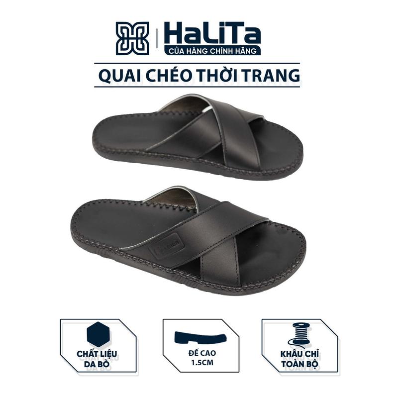  DéP Quai Chéo Thời Trang Halita dành cho Nam  đế cao su nhẹ 1.5cm  khâu chỉ toàn bộ . Đế Bằng Sandal 