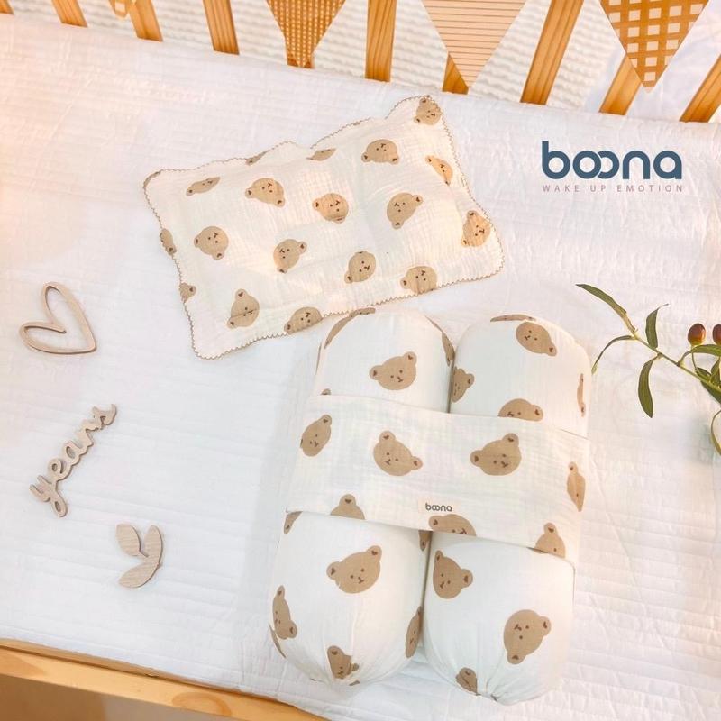  Combo Bộ Gối +  Chặn Xô Sơ Sinh Boona Xô Muslin Ruột Bông Tự Nhiên  Mềm Mại Chống Giật Mình Cho Bé Sơ Sinh Sản Phẩm Bao Gồm 1 Gối Lõm Xô Và 1 Chặn Bông 