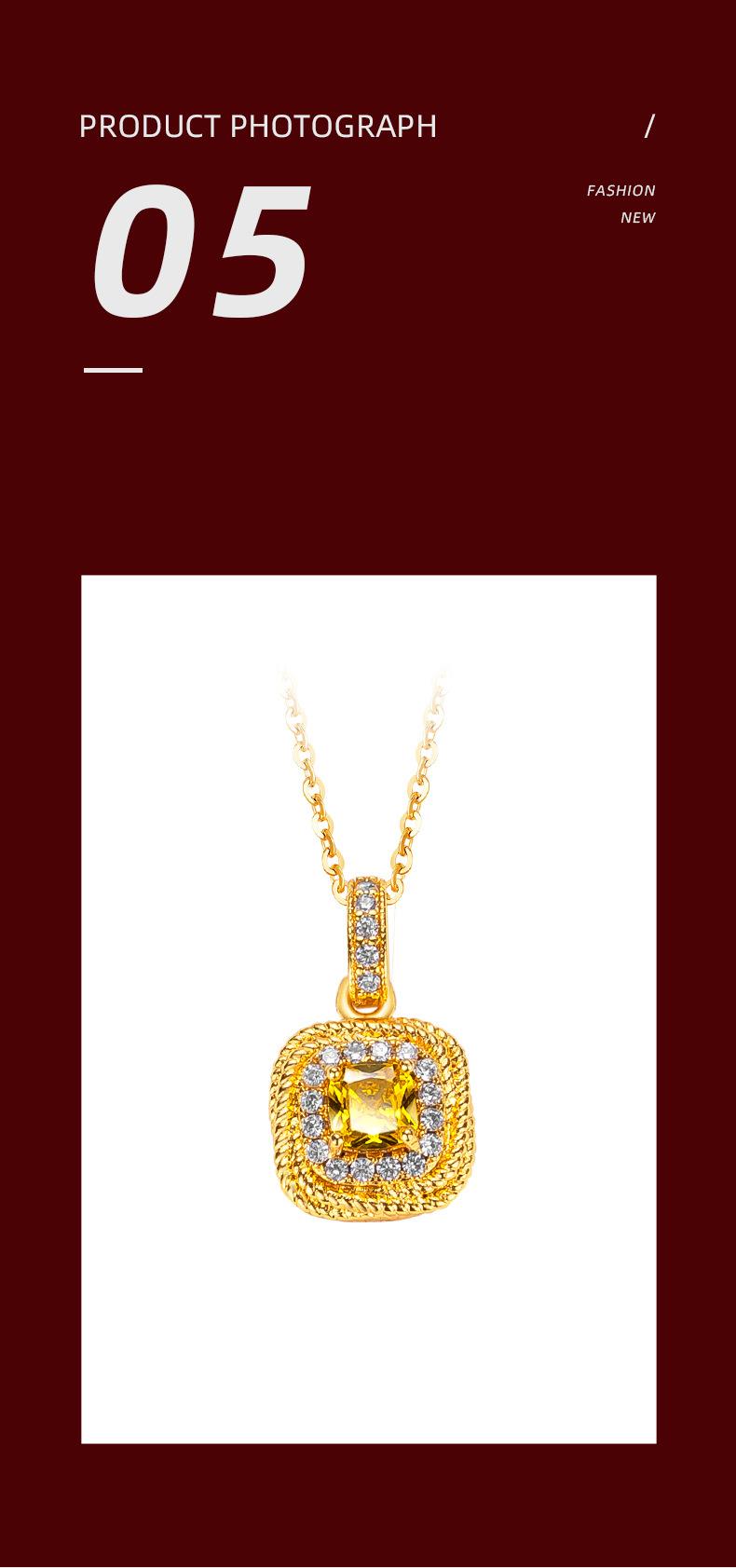 Product Introduction of Women's Light Luxury Super Shiny Small Sugar Cube Yellow Diamond Necklace Bracelet Ring Earrings Gold Plated High-end Internet Celebrity Sugar Cube Four-piece Set 8