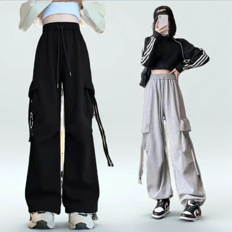  Quần ống rộng túi hộp đính dây,chất BC,2màu đen  xám ,sai m.l,nam nữ mặc ok Pants Thun Women Nhung Kem quan muadong quần  nỉ 