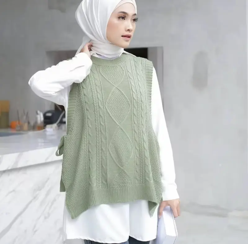 Beautyshirt ~ Halma Vest Bahan Rajut / Atasan Wanita Kekinian Rompi Rajut Tali Samping Ala korean Style brokat / outer Top Motif Santai 3
