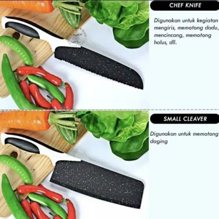 PISAU SET MURAH/KNIFE SET PISAU DAPUR SERBAGUNA MURAH 5 in 1 BLACK MARBLE 5