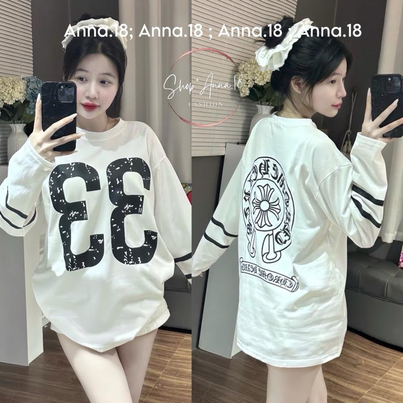 Áo phông cotton khô FREESIZE < 70KG IN SỐ (33- DÀI TAY)  from rộng Top Nữ Cổ Tròn