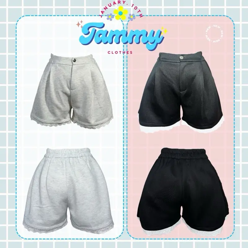 Quần Short Nữ Phối Ren Tammy Cạp Chun Có Khóa Mặc Hè Xinh Năng Động Basic Short New Ren Hot