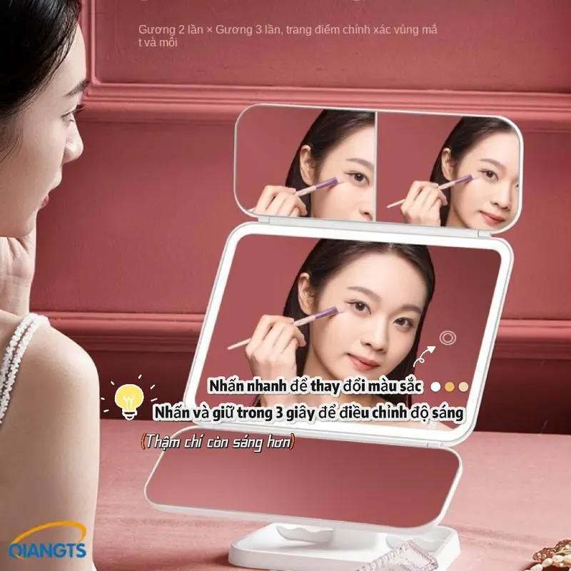 Gương Để Bàn QIANGTS (Một món quà tuyệt vời dành cho nữ thần) Trang Điểm, Đèn LED 3 Màu Làm Đẹp Cửa Gập Mở 2 Cánh,Trang Điểm Cảm Ứng 3 Chế Độ Ánh Sáng Sạc Điện USB 3 chế độ ánh sáng，Eyeshadow Mỹ Phẩm Cosmetic 1
