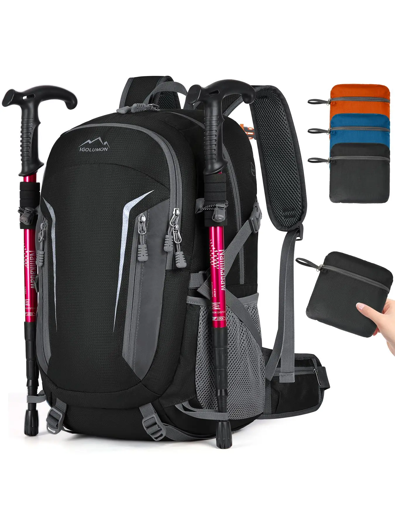 40L Hiking Backpack, Lightweight Packable Backpack, Water Resistant Outdoor Sport Daypack for Climbing Skiing Touring