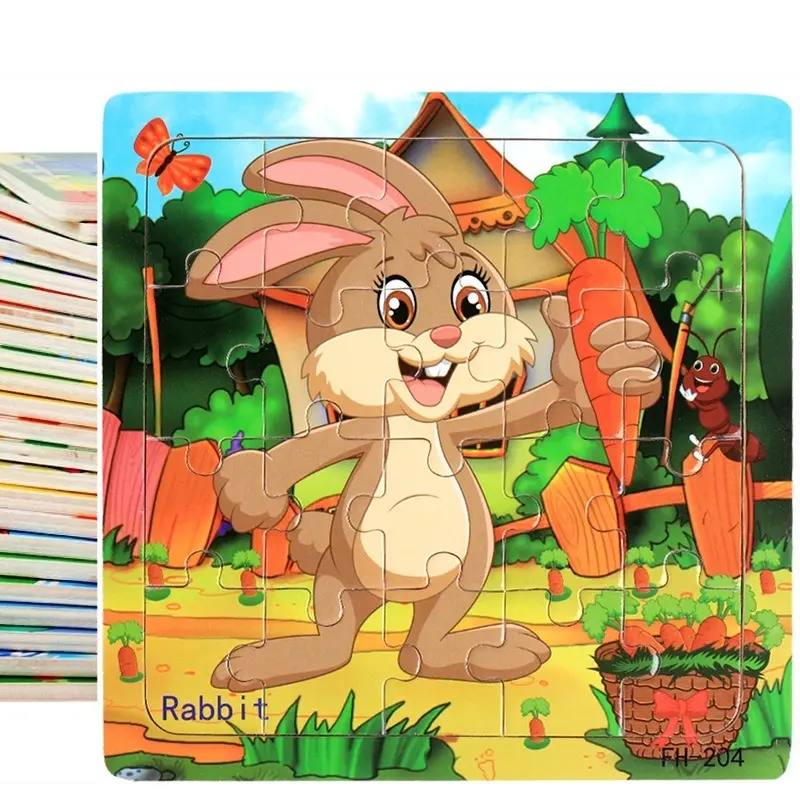 20 Pieces of Wooden Children's Puzzles Wooden Jigsaw Puzzle Cartoon Animals