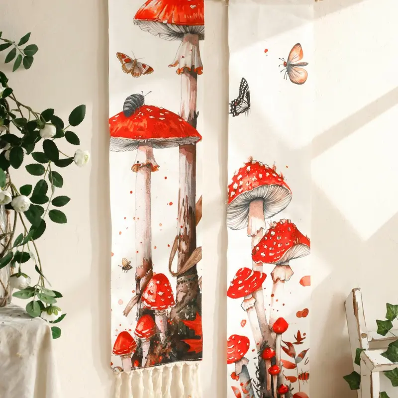 Mushroom & Butterfly Pattern Wall Hanging Tapestry, 1 Count Wooden Wall Decor, Wall Hanging Decor for Home Living Room Bedroom, Hangable 7