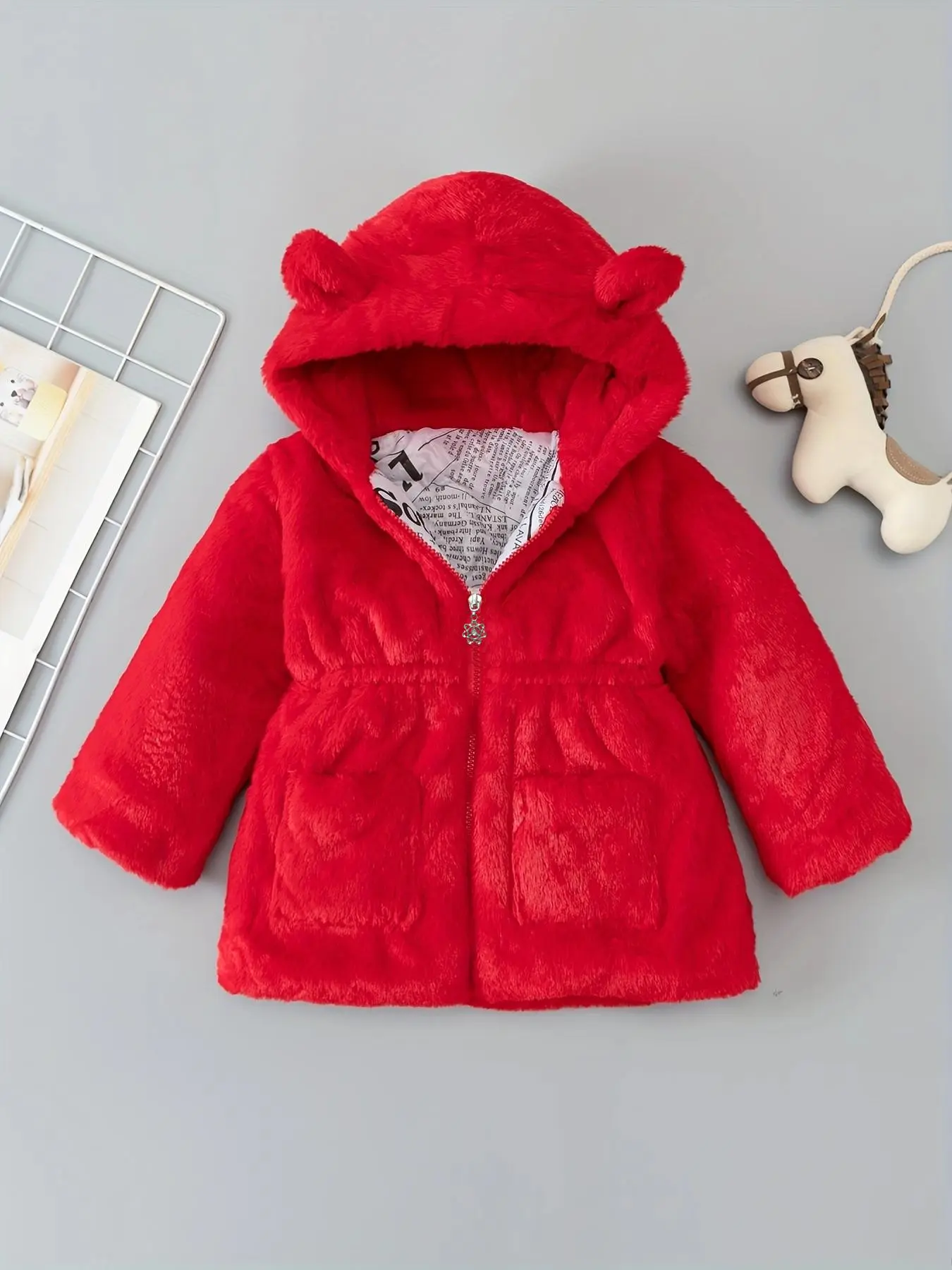 Girl's Cute Rabbit Ear Design Hooded Jacket, Casual Thermal Long Sleeve Outerwear for Fall & Winter, Kids Clothes for Daily Wear