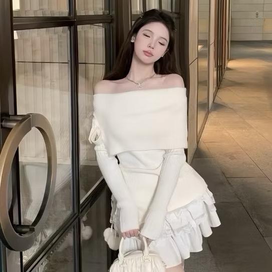 Set Áo Váy Bigsize (VÀ CÓ LẺ ÁO, VÁY) Áo Trễ Vai Dài Tay Buột Nơ Điệu Đà Phối Chân Váy 2 Tầng Xoè Dễ Thương Cho Nữ Chuppy (60-95Kg) Women