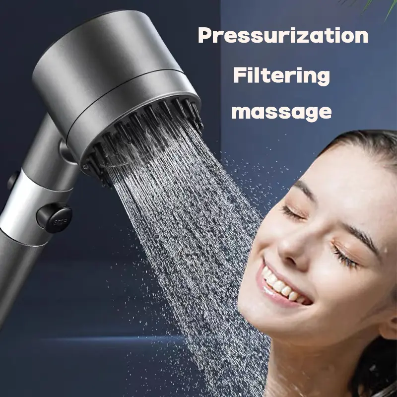 Kepala hujan tekanan tinggi 4-in-1  Kepala hujan komputer tangan tekanan dengan penapis  4-in-1 high-pressure shower head  Pressure handheld shower head with filter Water Heater