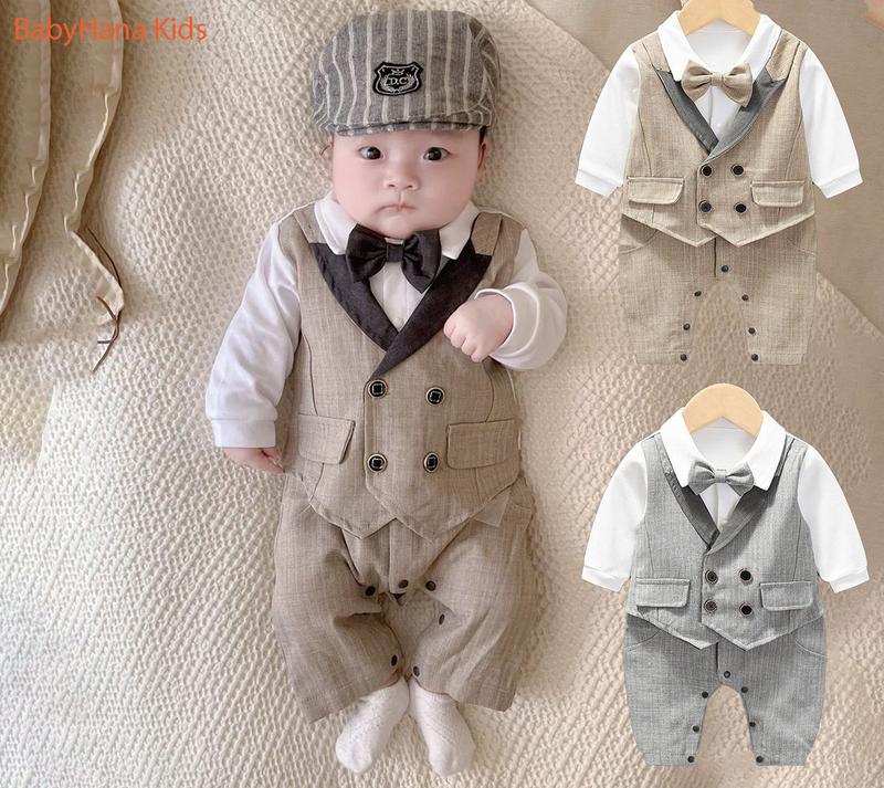  BabyHana Kids Bodysuit Cho Bé Trai Body Công Tử Lót Nhung Bé Trai Bộ Vest Dài Tay 4 Khuy Ấm Áp Cho Trẻ Từ 0-12 Tháng Chất Liệu Ziplong Co Dãn - Sơ Mi 