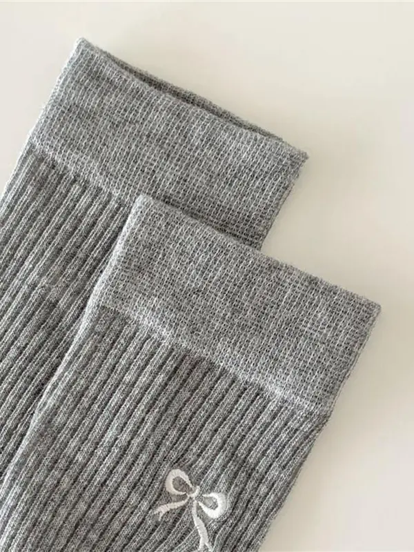 Women's Bow Embroidery Mid-calf Socks, Casual Comfortable Breathable Socks for Daily Wear, Women's Socks for All Seasons 2