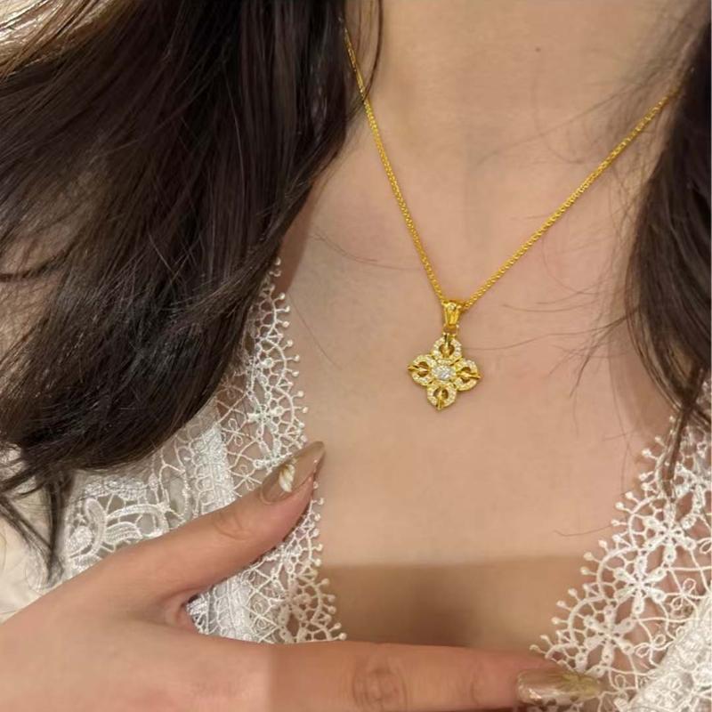 Exploding Necklace Vajra Pestle Necklace Gold-Plated New Chinese National Style Four Leaf ...