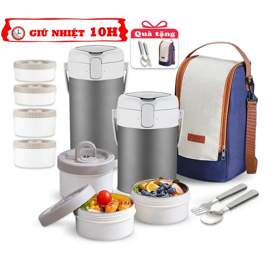 Bộ hộp cơm giữ nhiệt cao cấp có bình ủ kèm thìa dĩa